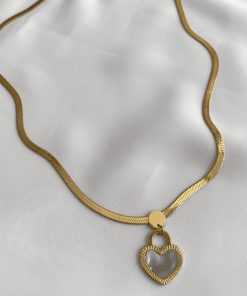 Çelik İtanyan Zincir Gold Renk Kalp Kolye