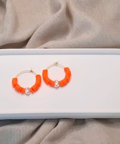 Turuncu Renk Fimo Boncuk Küpe