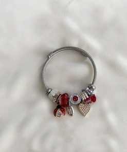 Uğur Böcekli Kırmızı Charmlı Pandora Çelik Bileklik