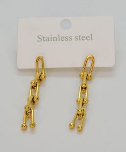 Zincir Gold Renk Çelik Küpe
